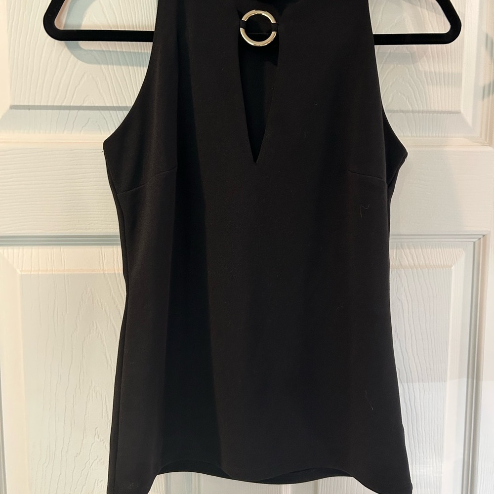 INC International Concepts Black Blouse with Gold Accent